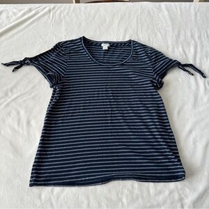 J.Crew Women’s Navy Striped Tie Sleeve T-Shirt Size L 100% Cotton